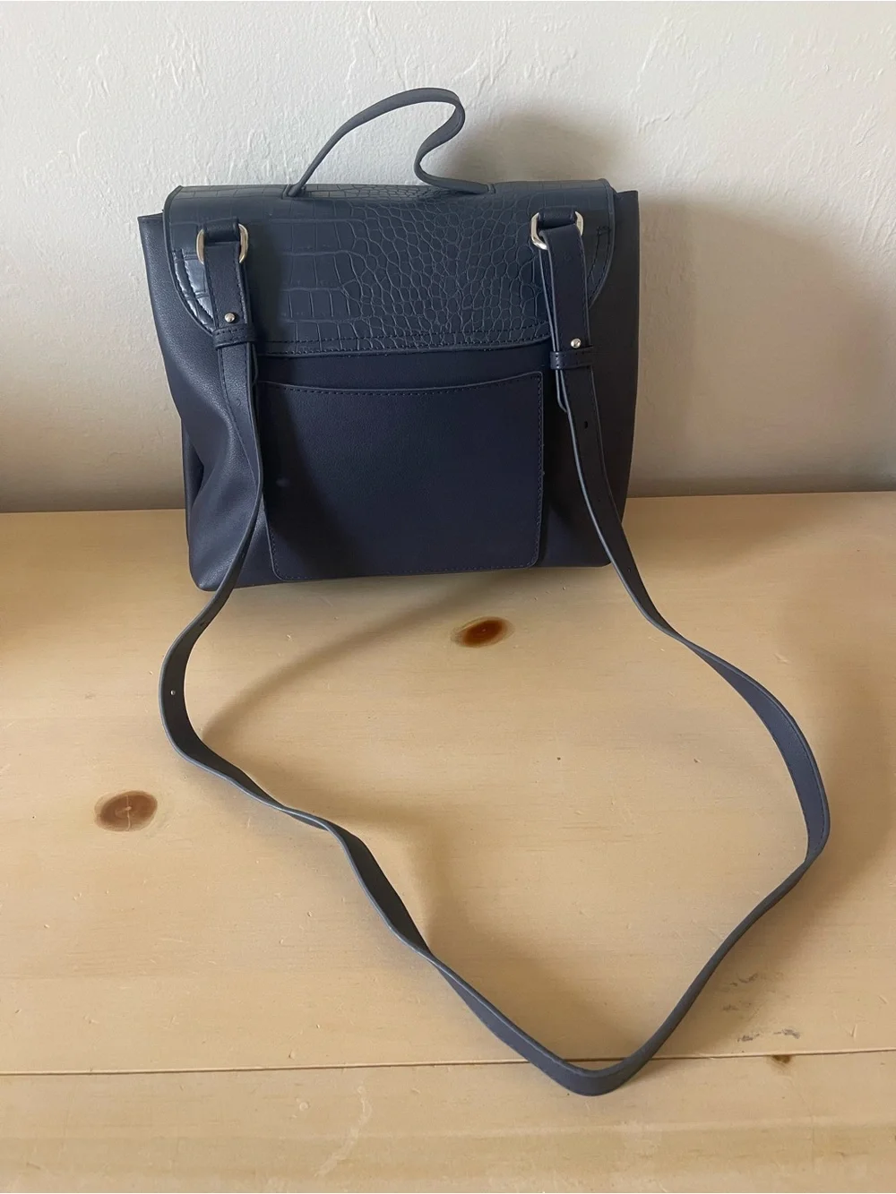Classic Croc-Texture Flap Crossbody Bag in Navy